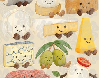 Jellycat Cheese and Charcuterie Food Digital Prints | 10 PNG Images