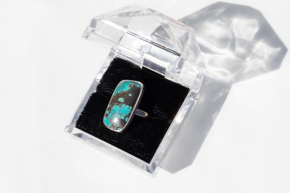 Vintage 925 Silver Large Rectangular Ring with Tu… - image 1
