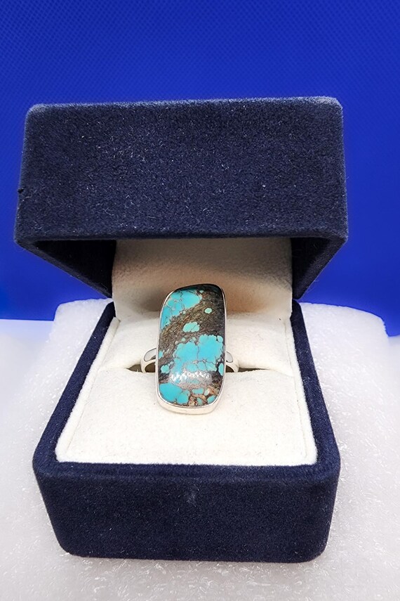 Vintage 925 Silver Large Rectangular Ring with Tu… - image 4