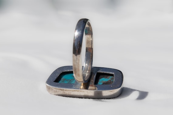 Vintage 925 Silver Large Rectangular Ring with Tu… - image 13