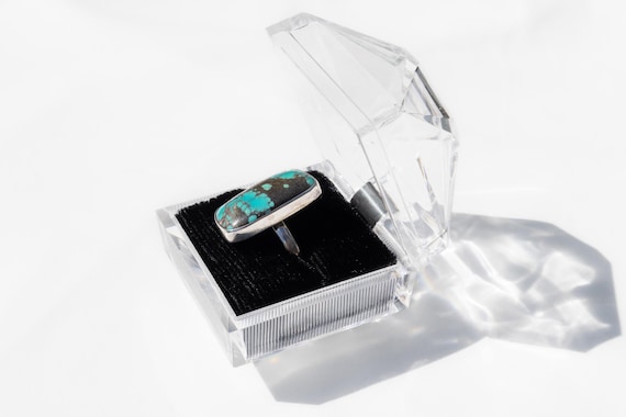 Vintage 925 Silver Large Rectangular Ring with Tu… - image 5