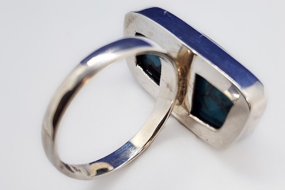 Vintage 925 Silver Large Rectangular Ring with Tu… - image 11