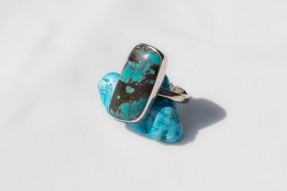 Vintage 925 Silver Large Rectangular Ring with Tu… - image 3