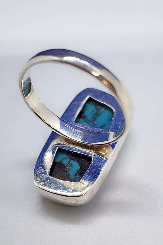 Vintage 925 Silver Large Rectangular Ring with Tu… - image 10