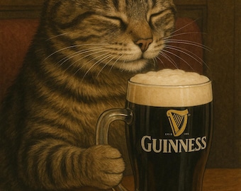Katze trinkt Guinness im Pub