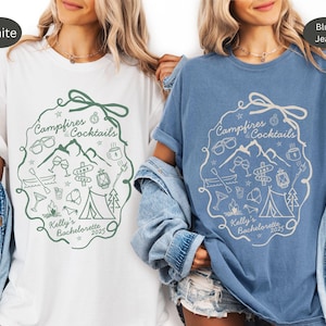 Personalisiertes Camp Bachelorette Shirt, Benutzerdefinierte Camping Bach T-Shirt, Berg Braut Top, See Mädchen Reise, Brautparty wandern, Brautjungfer Geschenke