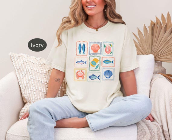 Sardines Shirt, Fisherman Aesthetic, Summer Coastal Tee, Shrimp Shirt, Crab Shirt, Seashell Top, Ocean Lover Gifts,  Fish Graphic Tshirt