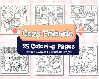 Animal Coloring Book – 35 Cozy Friends Pages (Digital Download)