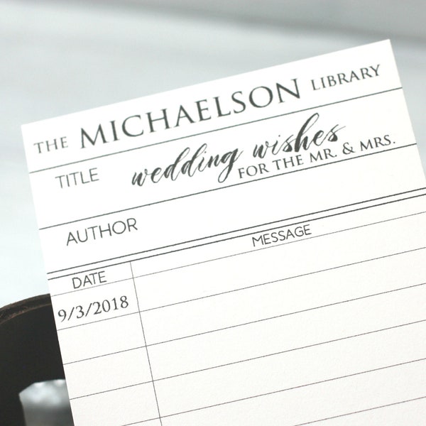 Personalized - Wedding Wishes Library Card - Literary Wedding - Library Theme - Book Theme - Guest Card - Wedding Shower Advice - Guestbook