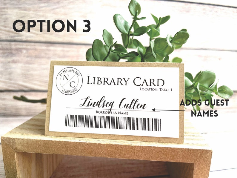 OPTION 3 Bundle w/Library Cards: Literary Wedding Library Membership Card Placecard Table Numbers & Guest Names Library Theme image 7