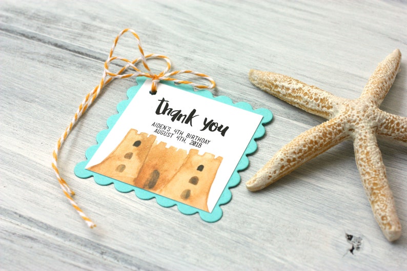 Beach Birthday Bash Thank You Gift Tag Personalized Nautical Theme Beach Party Summer Childrens Birthday Party Favor Tag image 1