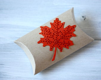 Autumn Wedding - Rustic - Hand Embroidered Gift Boxes - Maple Leaf - Pillow Box - Party Favor - Wedding - Gift Wrap - Birthday - Fall