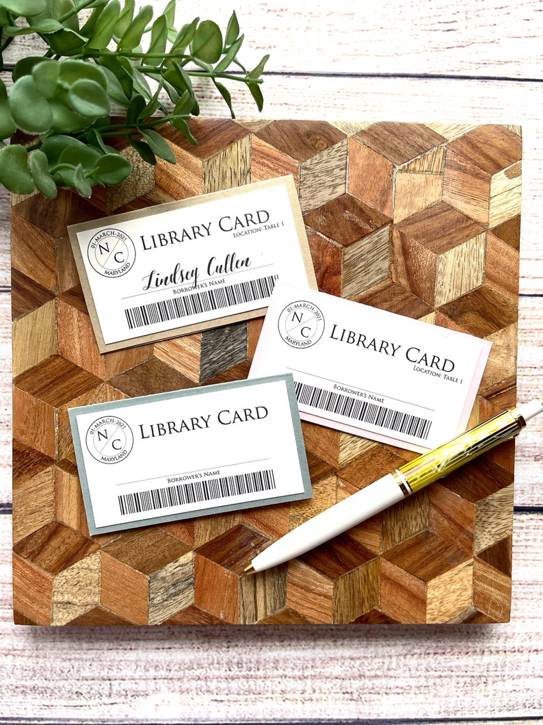 OPTION 2 Bundle with Library Cards : Literary Wedding Membership Card Placecard Table Number Literary Theme Library Theme image 2