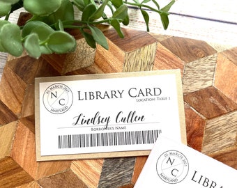 OPTION 3:  Literary Wedding - Library Membership Card Placecard - Table Numbers and Guest Names -  Personalized - Library Theme - Book Theme