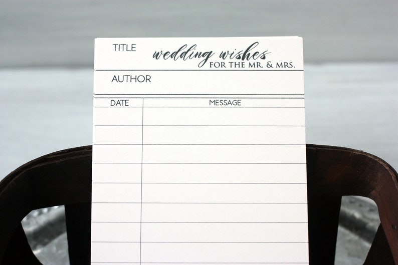 Wedding Wishes Library Card Literary Wedding Library Theme Book Theme Guest Card Wedding Shower Advice Card Guestbook Handmade image 2