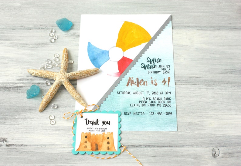 Beach Birthday Bash Thank You Gift Tag Personalized Nautical Theme Beach Party Summer Childrens Birthday Party Favor Tag image 5