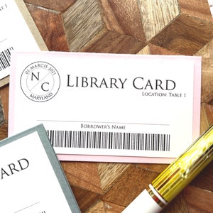 OPTION 2 Bundle with Library Cards : Literary Wedding Membership Card Placecard Table Number Literary Theme Library Theme image 1