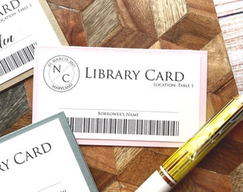 OPTION 2 (Bundle with Library Cards) :  Literary Wedding - Membership Card Placecard - Table Number - Literary Theme - Library Theme