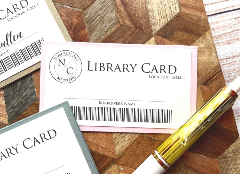 OPTION 3 Bundle w/Library Cards: Literary Wedding Library Membership Card Placecard Table Numbers & Guest Names Library Theme image 4