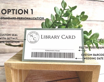 OPTION 1 (Bundle with Library Cards):  Library Membership Card Placecard - Table Numbers - Personalized - Library Theme - Book Theme