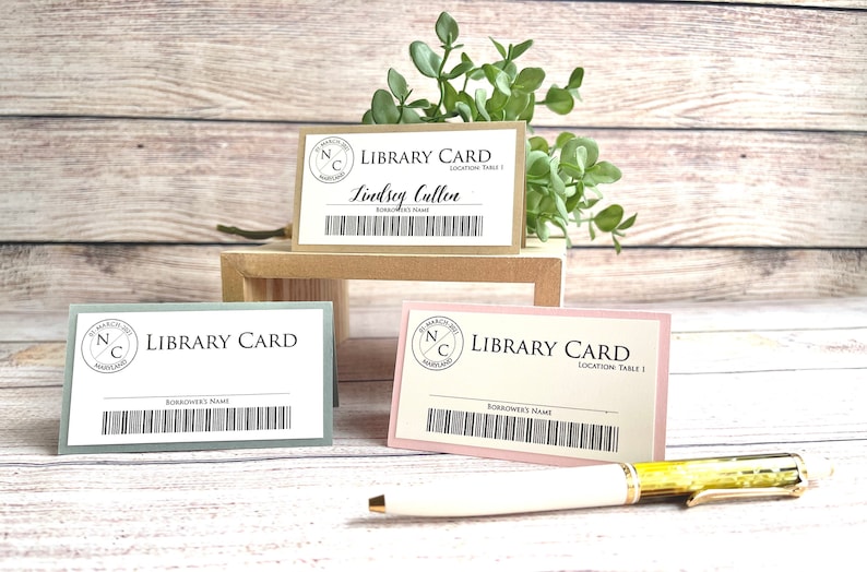 OPTION 2 Bundle with Library Cards : Literary Wedding Membership Card Placecard Table Number Literary Theme Library Theme image 7