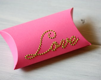 Valentines - Hand Embroidered - Love - Pillow Box - Gift Wrap - Packaging - Small - Birthday - Anniversary
