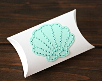 Aqua Blue Seashell - Hand Embroidered Gift Box - Destination Beach Wedding - Gift Card Holder - Small Pillow Box - Party Favor - Birthday