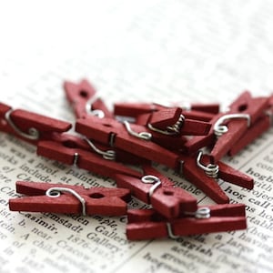 LAST BATCH - Hand-Stained Mini Clothespins - Red Merlot - Embellishments - Scrapbooking - Card Making - Planning - Party Decor - Dark Red