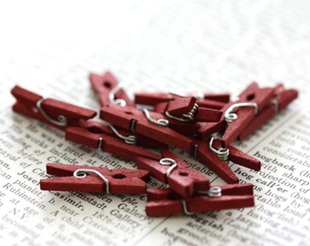 LAST BATCH - Hand-Stained Mini Clothespins - Red Merlot - Embellishments - Scrapbooking - Card Making - Planning - Party Decor - Dark Red