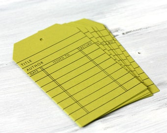 Book Lover - Colorful Library Card Hang Tags - Chartreuse Green - Set of 8 - Bibiliophile - Gift Tags - Gift Wrap - Scrapbooking - Planning