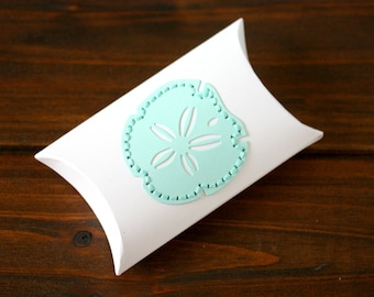 Hand Embroidered Gift Boxes - Sand Dollar - Pillow Box - Destination Wedding - Beach Wedding Favor - Birthday - Party Favor - Tropical