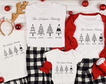 Chemises de Noël en famille assorties, Chemise de Noël en famille, t-shirts de Noël assortis, t-shirt de Noël avec nom personnalisé, cadeau de famille Noël assorti, t-shirt de Noël