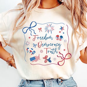 Comfort Colors® Coquette Bow Patriotic Subtle FDT Shirt, Independence Day Tee, 4th of July FDT shirt, America Tee, Freedom Democracy Truth