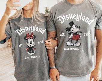 Retro Minnie Micky Maus Paar Disneyland Passende Shirt, Disneyland Est. 1955 Kalifornien Familien Reise Tee, Disney Ehemann Frau Urlaub