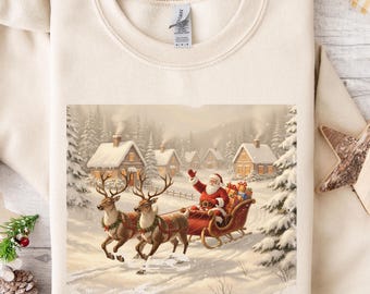 Vintage Santa Crewneck Sweatshirt, Unisex Nineties Retro Santa Claus Shirt, Christmas Women Men Top Holiday Reindeer Lover Gift Xmas Sweater