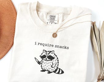 I Require Snacks Raccoon Shirt: Funny Goblincore Cottagecore Tee