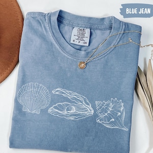 Camiseta de conchas marinas de los 90 con estilo vintage de Comfort Colors®, camiseta retro Y2K con conchas marinas, camiseta para amantes del mar, camisetas de verano con océano, camiseta con animales marinos adorables