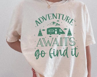 Comfort Colors Adventure Awaits Shirt: Camping, Hiking, Road Trip Tee