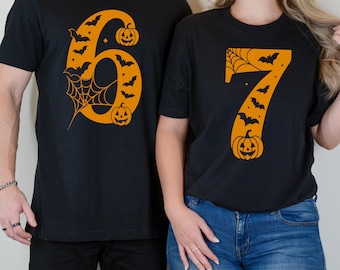 6 7 tshirts funny Halloween costume for kids or parents, great for teachers, six seven Tiktok trend, Meme shirt, group shirt,couples costume