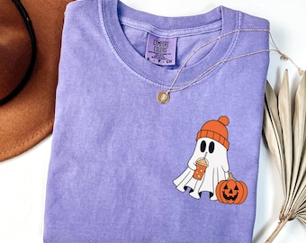 Maglietta Comfort Colors® "Cute Ghost Coffee", t-shirt "Cute Little Ghost Iced Coffee", maglietta "Boo Ghost", maglietta "Ghost Coffee", per gli amanti del caffè di Halloween