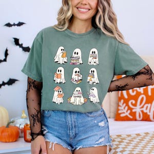 Comfort Colors® Ghost Reading Books Shirt, Bookish Halloween Shirt, Teacher Librarian Halloween Gift, Halloween Book Lover, Halloween School