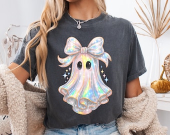 Comfort Colors Halloween Shirt: Iridescent Kawaii Ghost Shirt