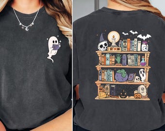 Comfort Colors© Ghost Book Reader Shirt, Halloween bibliotheekshirt, Halloween Reading Tee, Book Lover Gift, Skeleton Book Club, lezing meisjesshirts