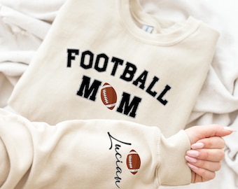 Football Mama Sweatshirt With Kids Name On Sleeve, Football Season Mama Shirt, Gift For Football Mom,Cute Football Mom Hoodie,Football Lover