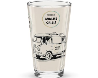 Campervan Pint Glass – Funny Midlife Crisis Gift, 16oz Beer Glass