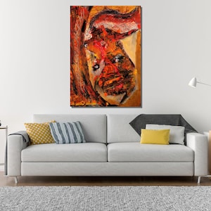 Bold Abstract Portrait Textured Red Orange Face Art Expressive Contemporary Decor Fiery Abstract Figure Painting  Modern Expressionist Print
