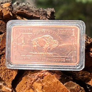 1 oz Copper Buffalo Bar • .999 Pure Copper Ingot • Type 2 Design • American Frontier Collectible • Encapsulated Bullion Gift Bar