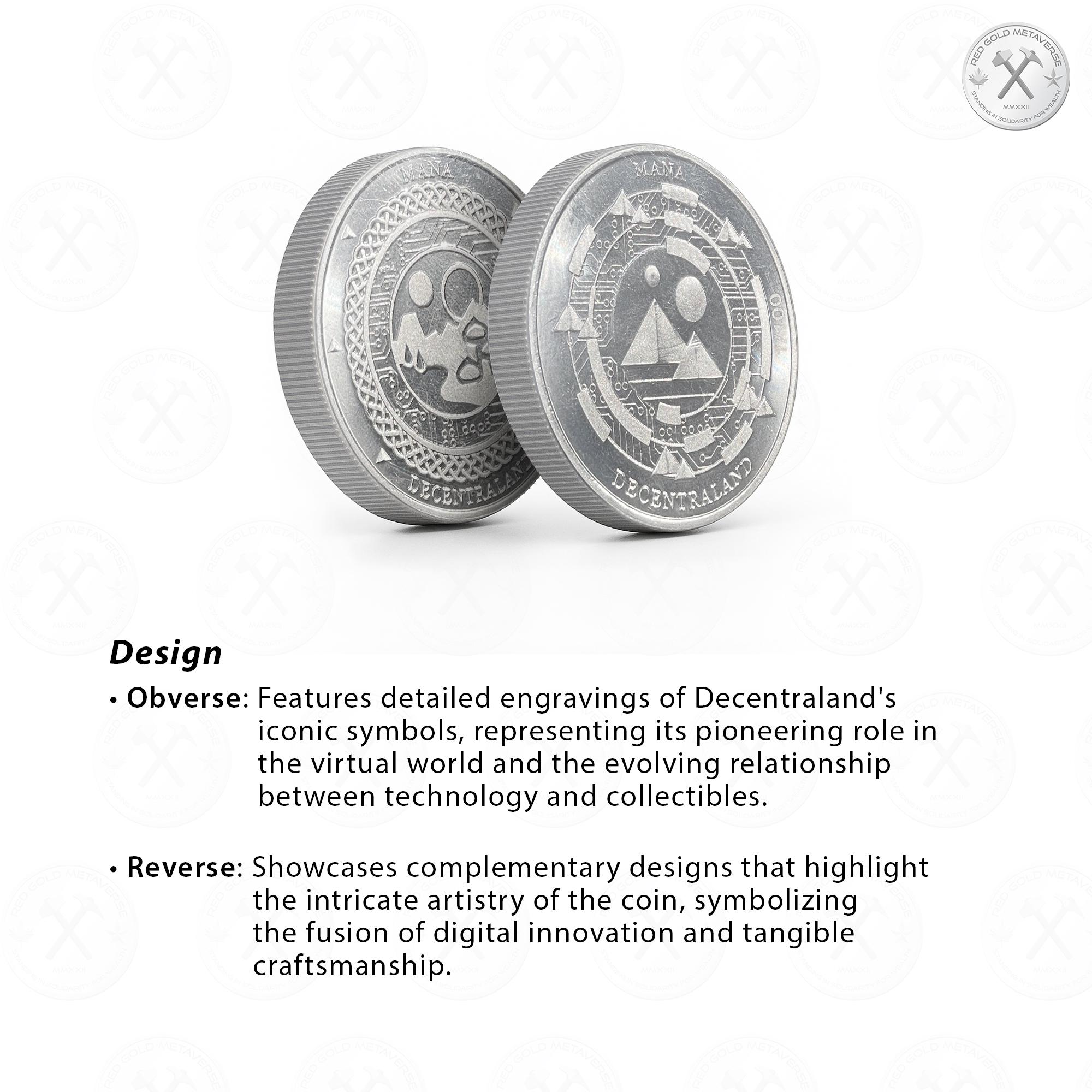 Decentraland ニッケルマナコイン：.999 純金、1オンス 暗号収集品