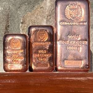 Germania Mint Copper Bar Set - 5 oz, 10 oz, 1kg .9999 Pure Cu Bullion Bars - Sealed Boxed Investment Collectible Metal Bundle