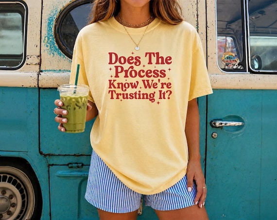Does The Process Know We're Trusting It Tee, Comfort Colors, Funny Quote Shirt, Sarcastic Saying Tee, Relatable Humor Tee, Overthinking Tee